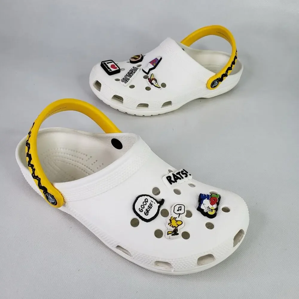 Crocs Unisex Classic Peanuts Charm Clog Charlie Brown Womens 9 White Snoopy